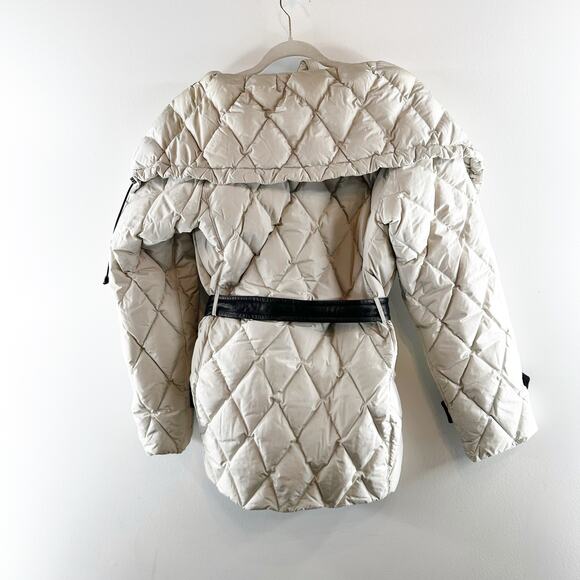 Max Mara Quilted Down Oversized Collar Belted Puffer Coat Jacket Cream 6 - Picture 10 of 11